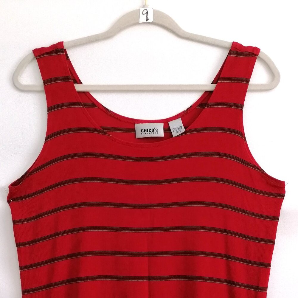 Travelers By Chico's Womens Red Y2K Preppy Striped Tank Top Size 2 US Large - Picture 2 of 6